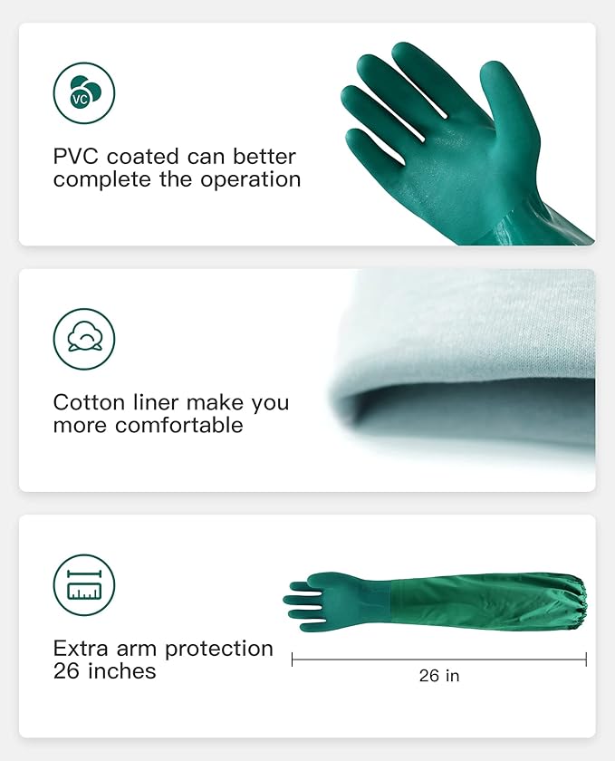 PACIFIC PPE 26" Rubber Chemical Resistant Gloves, PVC Reusable, Heavy Duty Waterproof With Cotton Liner, Anti-skid, Acid-alkali and Oil Resistant, X Large