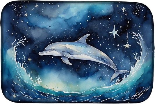 Caroline's Treasures Dolphin in a Starry Sea Dish Drying Mat Absorbent Dish Drying Mat Pad for Kitchen Counter Dish Drainer Mat for Countertop, 14 x 21", Multicolor