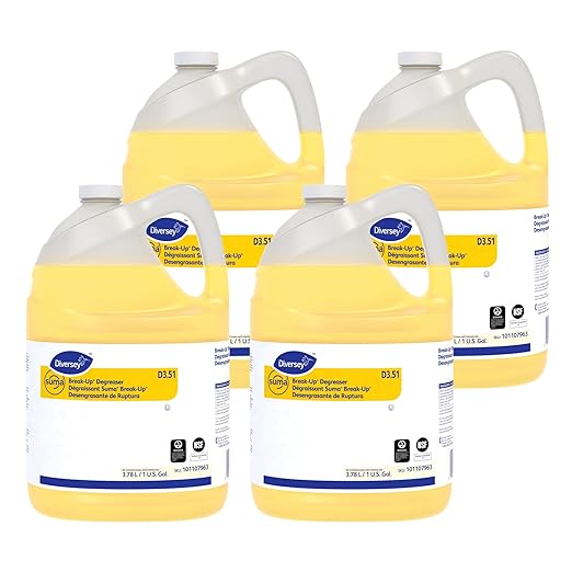Diversey 101107963 SUMA Break-Up Degreaser D3.51, Heavy Duty Commercial Kitchen Liquid Cleaner NSF Certified for Restaurant Surfaces, Concentrate, 1-Gallon (Pack of 4)