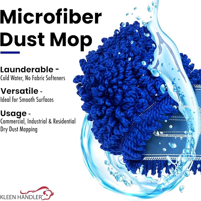 Kleen Handler 18 inch Microfiber Dust Mop | Small Washable Commercial Mop Head Replacement, Pack of 3