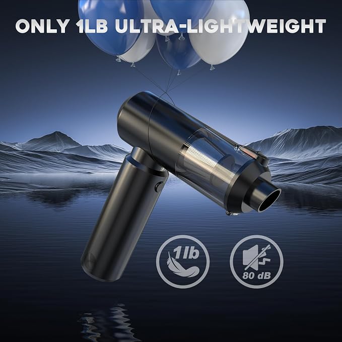 Cordless Handheld Vacuum with 6000mAh Power Bank & LED Light – 3-in-1 Car Vacuum, Air Blower & Phone Charger, 20,000Pa Strong Suction, 1lb Mini Vacuum for Car, Home, Pet Hair & Travel