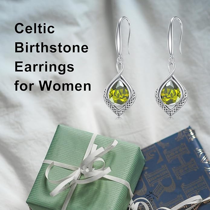PELOVNY Celtic Knot Filigree Earrings for Women 925 Sterling Silver Moss Agate/Birthstone Infinity Earrings Birthday Christmas Jewelry Gifts for Mom Daughter Wife Sister