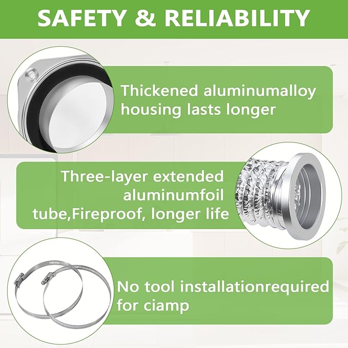 Magnetic Dryer Vent Coupling DV180 Airtight Seal Dryer Vent Connector Kit Easy to Clean Quick Connector Including a 3.3ft 4" Duct and two Clamps