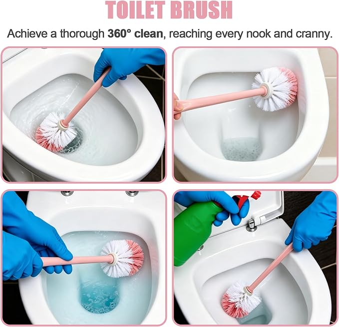 15 Pcs Toilet Brush,17.3" Bathroom Toilet Bowl Brush,Commercial Heavy Duty Toilet Bowl with Hook & Gloves,Long Handle Toilet Bowl for Household Cleaning,Professional/Janitorial Scrub Brush for Toilet