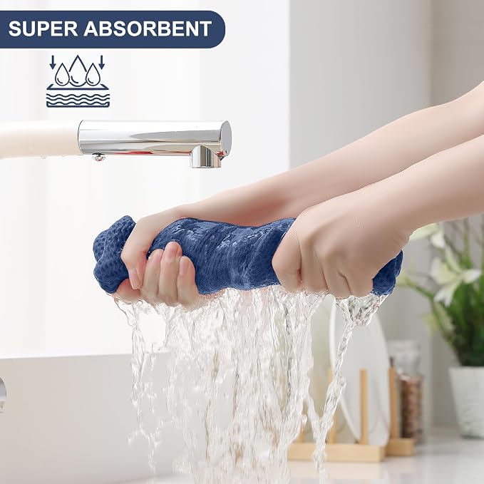 Homaxy 100% Cotton Kitchen Towels and Dishcloths Set, 12 x 12 Inches and 13 x 28 Inches, Set of 10 Bulk Kitchen Towels Set, Ultra Soft Absorbent Dish Cloths for Washing Dishes, Grey/Beige/Blue/Brown