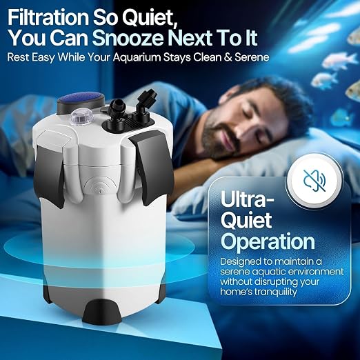 Flexzion Aquarium Canister Filter with 525GPH Flow Rate, UV-C Lamp, Spray Bar, & 3-Stage Media Filtration for up to 100 Gallon Fish Tanks - Ultra-Quiet External Canister Filters for Aquarium