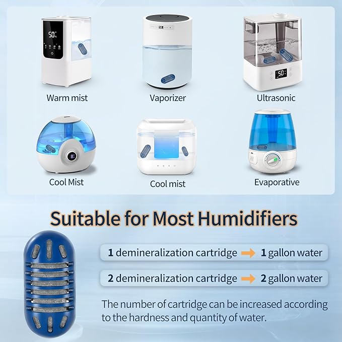 12-Pack Demineralization Cartridge for Humidifier Compatible with Most Humidifiers Replacement for Ultrasonic Humidifier Tank Cleaner Fish | Prevents Hard Water Build-Up | Eliminate White Dust