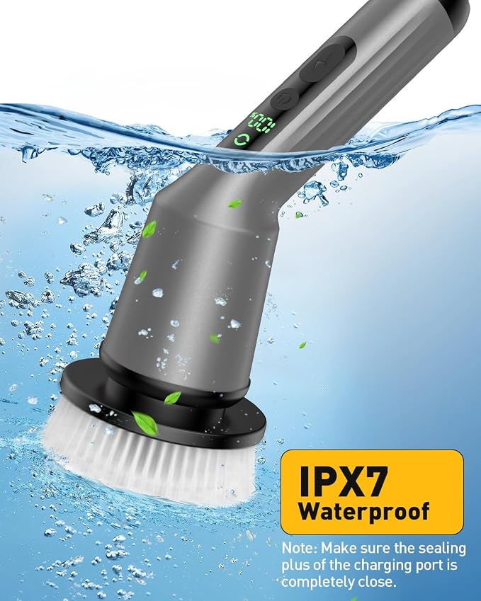 Electric Spin Scrubber, Shower Scrubber Cordless Scrub Brush, Grey
