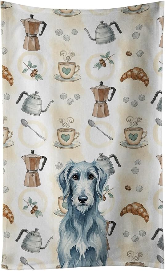 Caroline's Treasures Blue-Gray Scottish Deerhound Coffee Bar Kitchen Towel Velour Plush Front and Cotton Loop Back Machine Washable