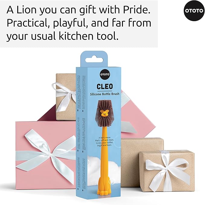 OTOTO Cleo Lion Brush – Silicone Bottle Brush, Cute Lion-Shaped Design, Perfect for Baby Bottles, Water Bottle Cleaner, Funny & Unique Gift for White Elephant