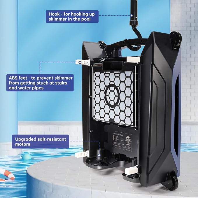 2026 New Model Solar Pool Skimmer Robot, APP Control, Pool Surface Cleaner Robot with Dual Charging Modes, Automatic Pool Cleaner with Salt Resistant Durable Motor, Smart Obstacle Avoidance(Dark Blue)