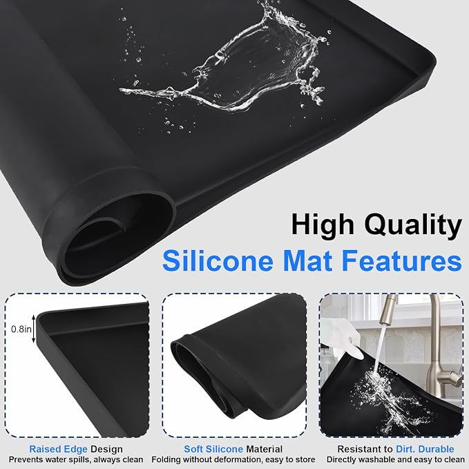 Mini Fridge Silicone Mat 20'' x 20'' Under Refrigerator Mat Mini Fridge Drip Tray Reusable Floor Protection, Non-Slip Mini Refrigerator Carpets for Fridge, Washing Machine, Dishwashers