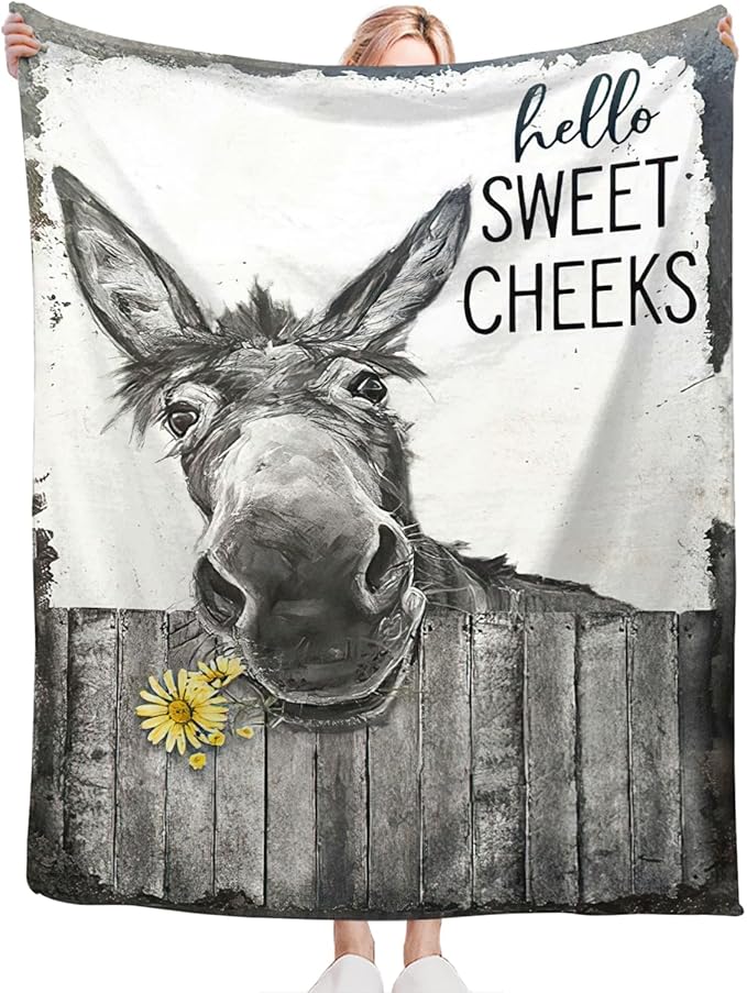Tijuboni Funny Donkey Throw Blanket Donkey Gifts for Girls Boys Women Men Kids Adults Soft Flannel Fleece Blanket for Couch Sofa Bed Home Decor 40"x50"