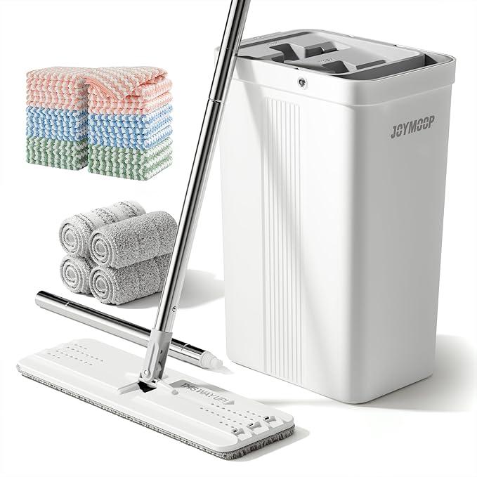 JOYMOOP Hands-Free Mop and Bucket with Wringer Set with Microfiber Cleaning Cloth, Househould Cleaning Tool of Floor Mop and Kitchen Towels
