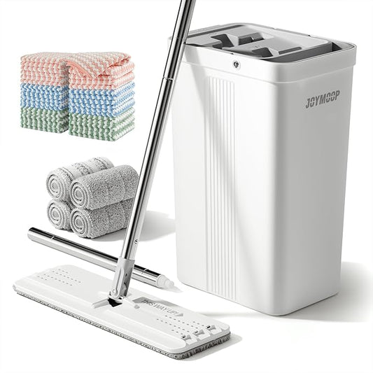 JOYMOOP Hands-Free Mop and Bucket with Wringer Set with Microfiber Cleaning Cloth, Househould Cleaning Tool of Floor Mop and Kitchen Towels