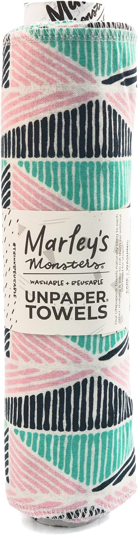 Marley's Monsters UNpaper Towels - 12 Count roll, Reusable Paper Towels Cotton, Tree Free (Mod Geo)