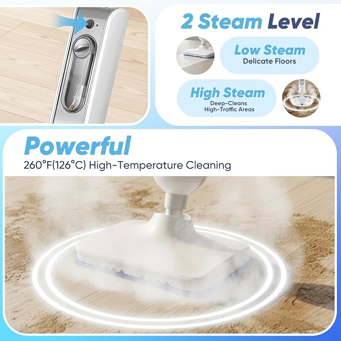 Steam Mop, Multi-Surface Steam Cleaner with Handheld Steamer for Floor Cleaning, Tile & Grout, Hardwood, Carpet, Windows, Washable Pads, Lightweight Swivel Head