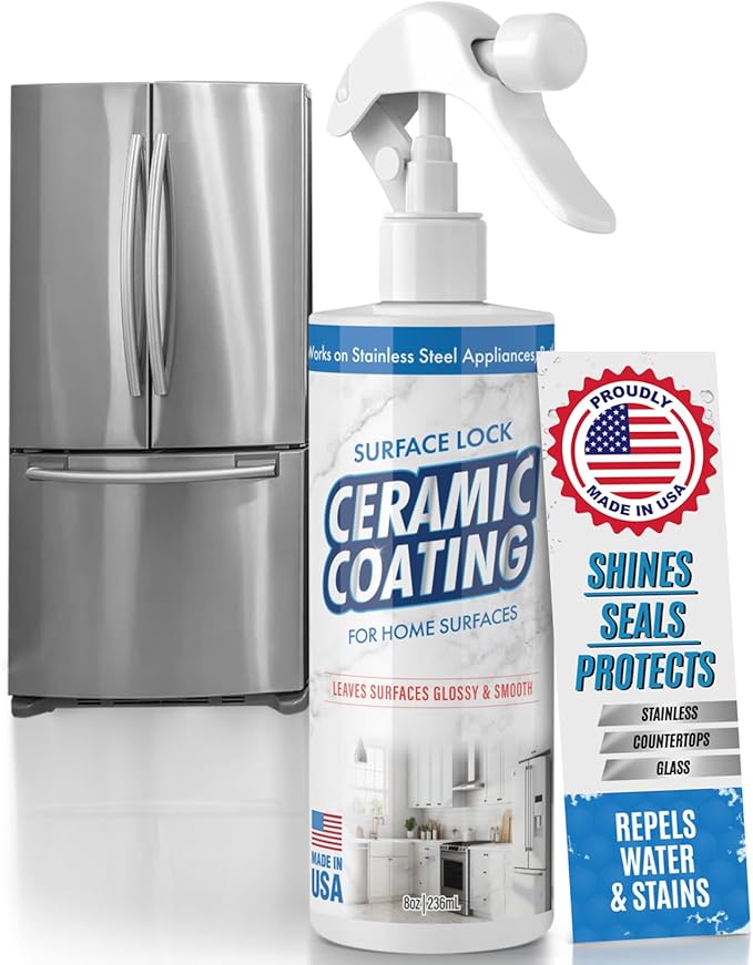 Surface Lock Ceramic Coating for Stainless Steel Appliances — Home Ceramic Spray That Shines, Seals & Protects, Repels Water & Stains, Fingerprint Protector for Kitchen Countertops & Bathroom, USA