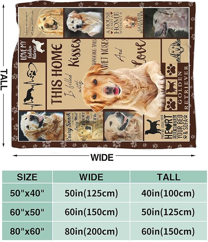 Tijuboni Golden Retriever Throw Blanket Dog Gifts for Girls Boys Women Men Kids Adults Soft Flannel Fleece Blanket for Couch Sofa Bed Home Decor 50"x60"