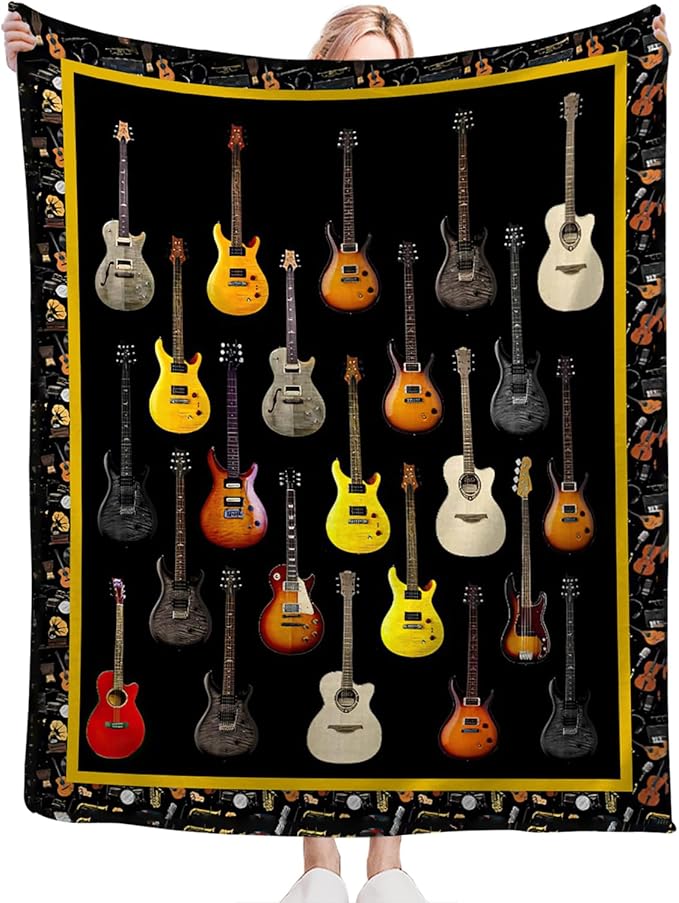 Tijuboni Guitar Music Throw Blanket Guitar Gifts for Girls Boys Women Men Kids Adults Soft Flannel Fleece Blanket for Couch Sofa Bed Home Decor 60"x80"