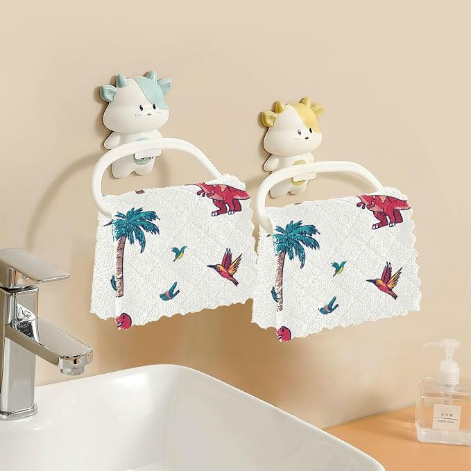 White Dinosaur Hummingbirds Palm Trees Kitchen Towels Dish Cloths Set of 6 Microfiber Cleaning Cloths for Cars Super Absorbent Machine