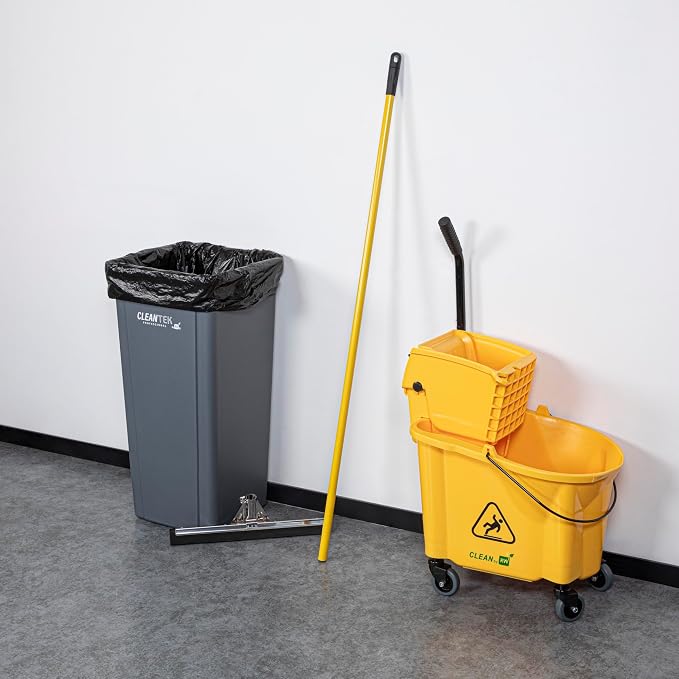 Restaurantware RW Clean 54.3 Inch Non-Slip Handle For Floor Squeegee - Hanging Loop Durable Yellow Iron Handle
