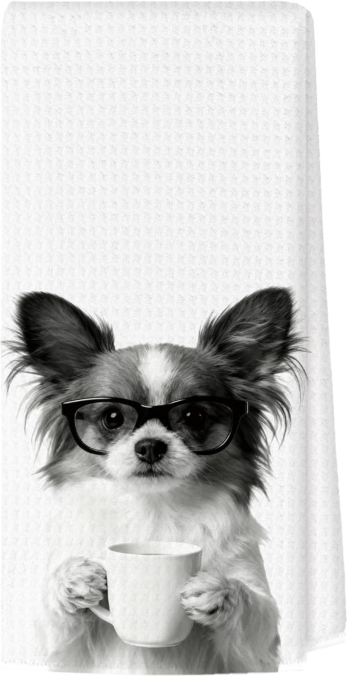 Funny Papillon Kitchen Towels, Dog Kitchen Accessories, Dog Chef Gifts for Women Decorative Hand Towels for Kitchen Decor, Coffee Lovers Gifts Dish Tea Towel, 16x24 Inch