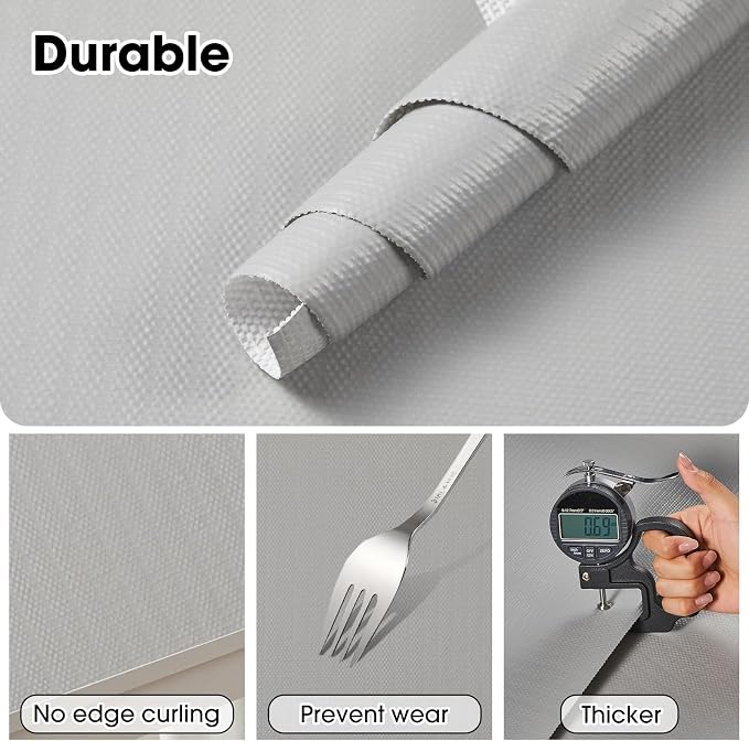 Drawer and Shelf Liner, Non-Slip Kitchen Cabinet Liners Non-Adhesive Thick Strong Grip Waterproof Washable Mats Protect Dresser Shelves Cupboard Bathroom Cabinets, Light Gray, 24 in X 10 FT