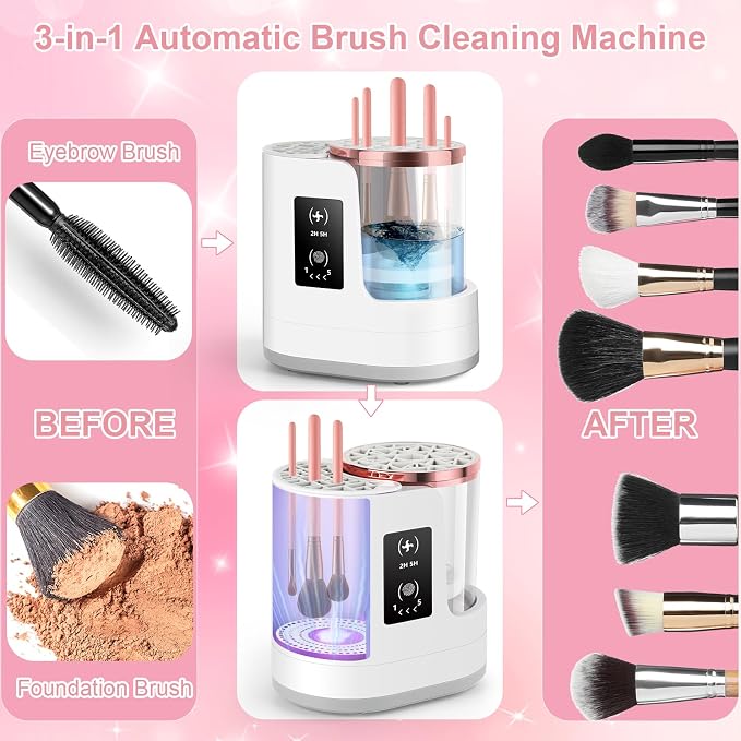 3 IN 1 Electric Makeup Brush Cleaner & Dryer Machine with Automatic Cleaning and Drying Functions, Portable USB Design with Smart Touch Controls for Makeup Brushes, Perfect Gift for Makeup Lovers