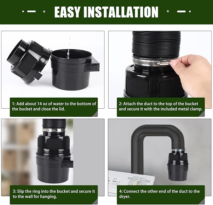 Upgraded Version - VIWINVELA 3 IN 1 Indoor Dryer Vent Kit with Lint Trap Dryer Lint Catcher Water Filter Bucket for Electric Dryer (Black Dryer Vent Bucket without Hose)