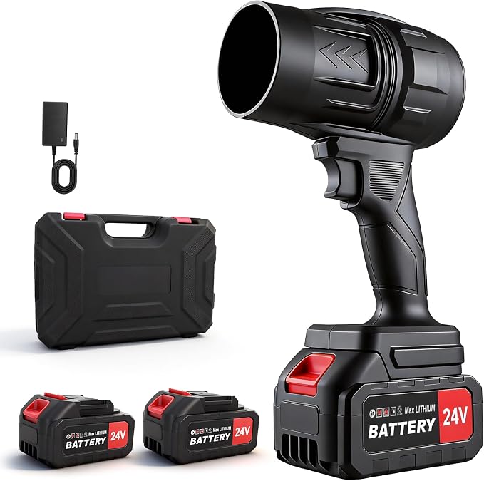 Cordless Leaf Blower, 400000 RPM Handheld Leaf Blower with 2×24V 2400mAh Batteries and Charger, 130MPH Turbo Airflow Lightweight Leaf Blowers for Patio, Lawn, Car, Camping