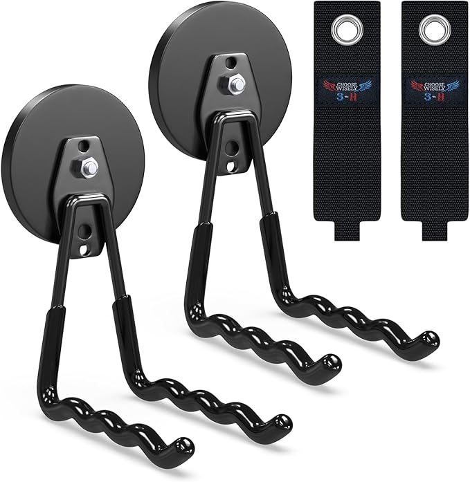 3-H Extra Strong Magnetic Hooks,Heavy Duty Large Anti-Slip Magnet Hooks Wave Shape,No-Drill Tool Holder for Garage,Power Drill,Garden Tools,Hose Storage,2 Pack Black