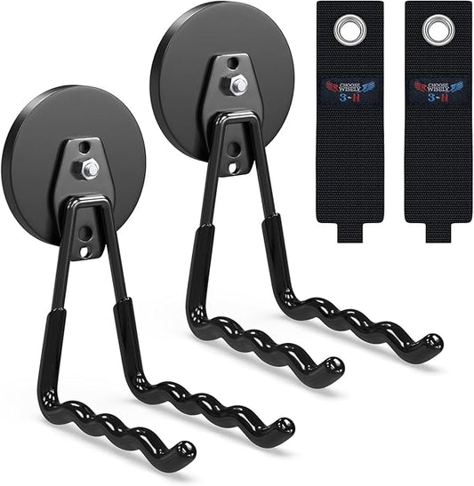 3-H Extra Strong Magnetic Hooks,Heavy Duty Large Anti-Slip Magnet Hooks Wave Shape,No-Drill Tool Holder for Garage,Power Drill,Garden Tools,Hose Storage,2 Pack Black