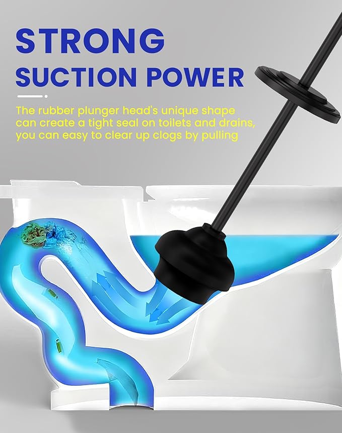 DOWRY Anti-Hand Off Toilet Plunger with Holder for Bathroom,Powerful Efficient Force Suction Cup,Heavy Duty, Deep Cleaning Black