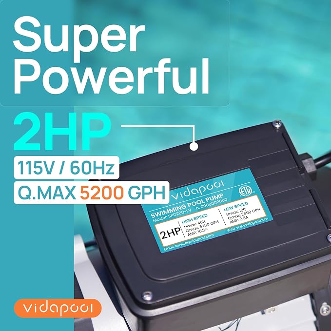 2HP In/Above Ground Pool Pump, 5200GPH Dual Speed High Flow 115V Powerful Self Primming Swimming Pool Pumps with Filter