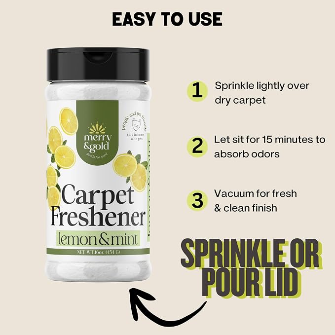 Carpet Deodorizer & Freshener Powder, Lemon + Mint, Shakers 16 oz | 2 Pack, Pet Odor Eliminator for Strong Odors & Pet Urine, Safe for Homes with Pets, Made in USA
