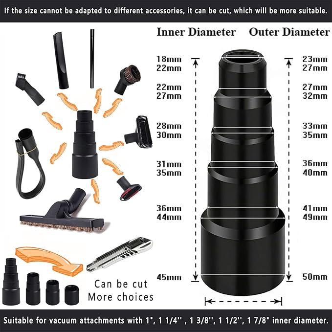 13Pcs Universal Vacuum Attachment Kit 1-1/4" Vacuum Hose Adapter Wet Dry Plastic Vacuum Cleaners Accessories with Extension Wand Horse Hair Brush Flexible Crevice Tool Adapter for Shop Vac Attachment