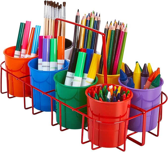 Colorations Marker Caddy & Stand, Art Supplies, Wire Marker Organizer, Portable Organzier, Holds Crayons, Pencils, Paint Brushes, Collage Items, Scrapbook Supplies, Art Caddy