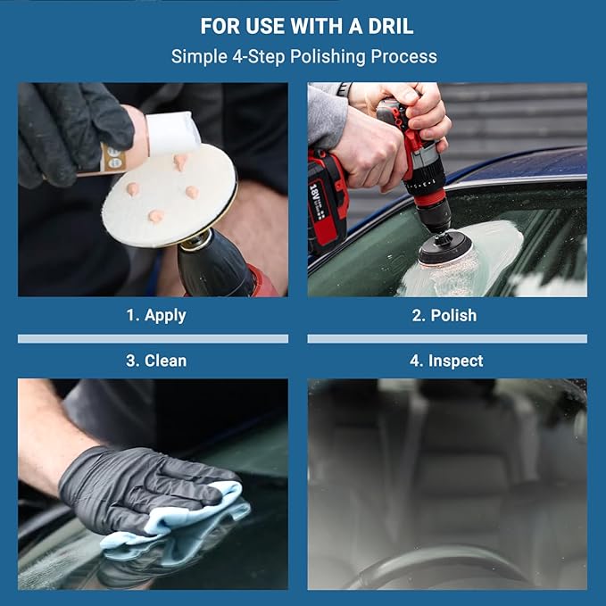 Glass Polish 21003 DIY Windshield Polishing Kit for Electric Drills - Restore Clarity to Windshields and Auto Glass Surfaces