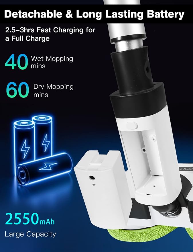 Eous Cordless Electric Mop, Self-Propelled Floor Cleaner with LED Headlight and Water Sprayer, Dual Motor Spin Scrubber, Detachable Battery, 300 ml Tank for Hardwood Tile Laminate Vinyl