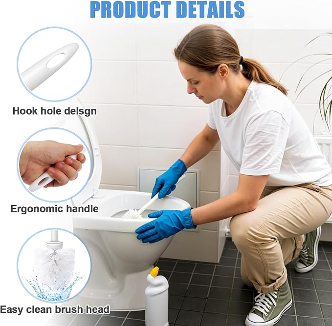 15 Pcs Toilet Brush,14.2" Bathroom Toilet Bowl Brush,Commercial Heavy Duty Toilet Bowl with Hook & Gloves,Long Handle Toilet Bowl for Household Cleaning,Professional/Janitorial Scrub Brush for Toilet