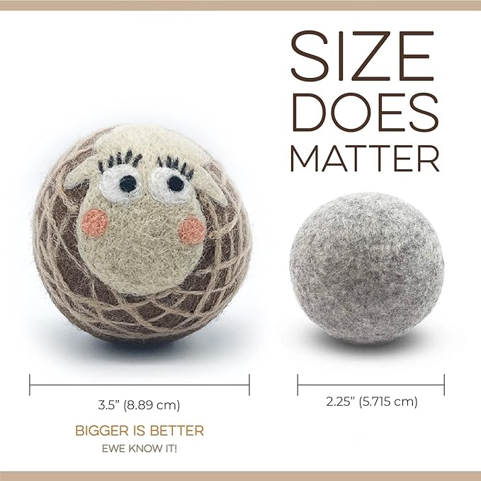 Fluff Ewes Premium Handmade New Zealand Reusable Wool Dryer Balls for Laundry, Anti-Static Alternative to Liquid Fabric Softener, Plastic Dryer Balls or Dryer Sheets, 6 Pack Bundle with Boxes