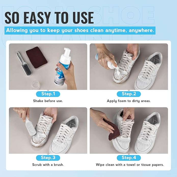 LANBEIDE Shoe Cleaner Kit - 3 x 6.76oz Sneaker Cleaners with Brushes & Towels, Suitable for Leather, Suede, Canvas, PU, Fabric, Boots