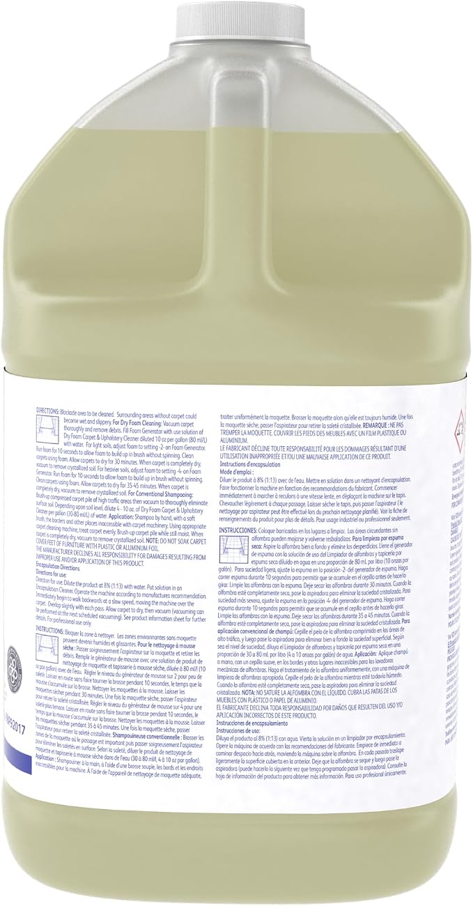 Diversey 9BP92017 Dry Foam Shampoo & Encapsulation Cleaner, Carpet & Upholstery Cleaner, Floral Scent, Concentrate, 1-Gallon (Pack of 4)