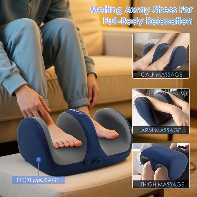 Foot Massager with Heat, Electric Foot and Calf Massager with Roller, Deep Tissue Massage for Plantar Fasciitis, Neuropathy & Pain Relief, Gifts for Women & Men(Blue)