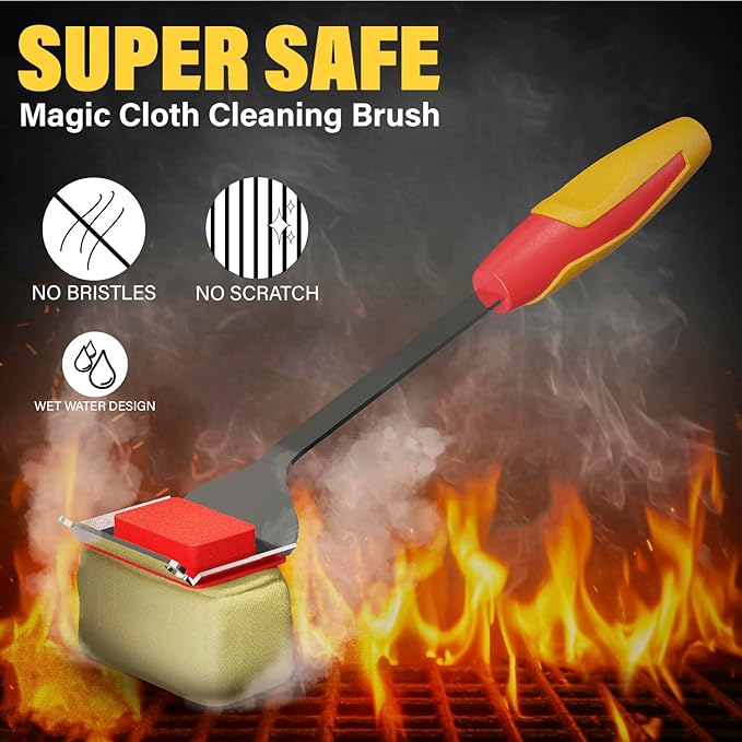 BBQ Brush-Replaceable Cleaning Head Safe Grill Accessories for Cast Iron/Porcelain/Weber Gas/Charcoal Grill Grill Brush for Outdoor (Black)