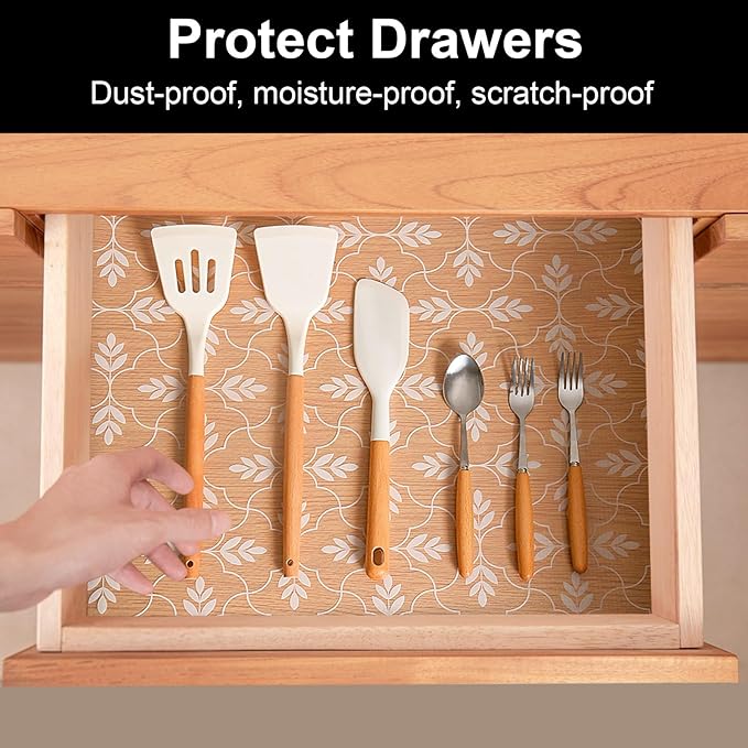 Cooyes Shelf and Drawer Liners for Kitchen Cabinets, Non Adhesive Cabinet Liner, EVA Waterproof Durable Non-Slip Drawer Mats for Shelves, Refrigerator, Storage, Desks（23.6" W x 118" L）