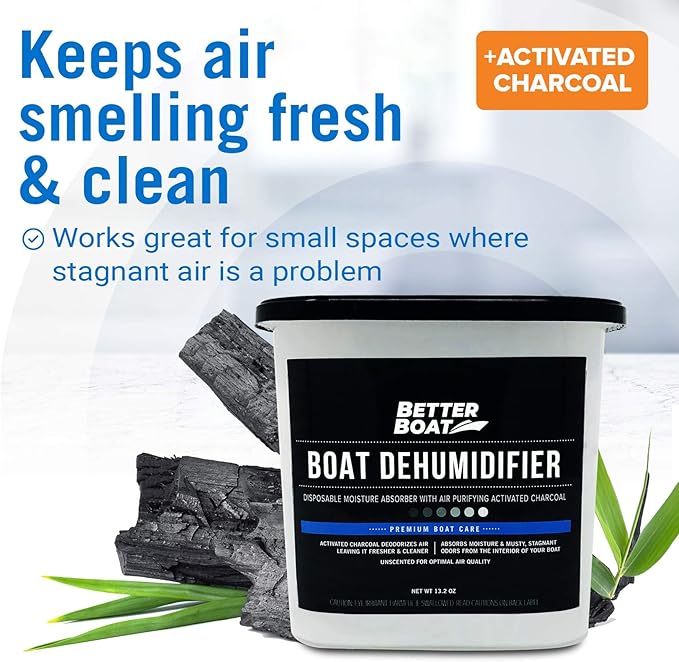 Moisture Absorber 6 Pack with Activated Charcoal Dehumidifier Bucket, Unscented Odor Absorber for Closet Basement Bathroom Boat RV, Disposable - Better Boat