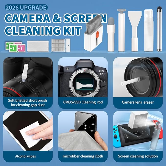 2026 Upgrade Phone Cleaning Kit 47PCS, iPhone Cleaning Kit, Airbud AirPods Cleaning Kit, Keyboard, Charging Port Cleaner for Apple Lightning/Android USB-C - Includes Putty, Cloth & Wipes (White)