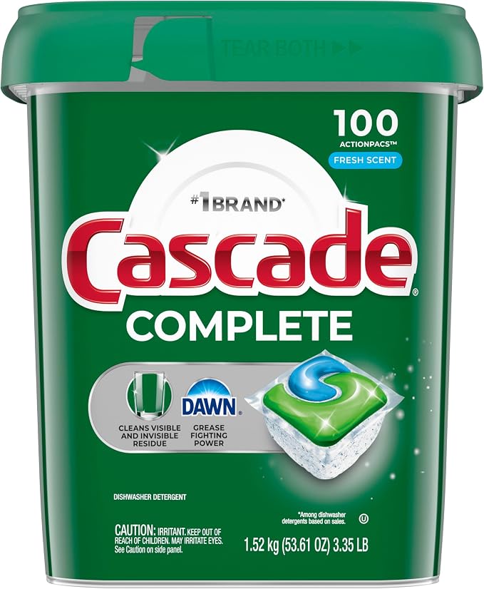 Cascade Complete Dishwasher Pods, Dishwasher Detergent, Dish Detergent Tab Tablets, Fresh, 103 Count (packaging may vary)